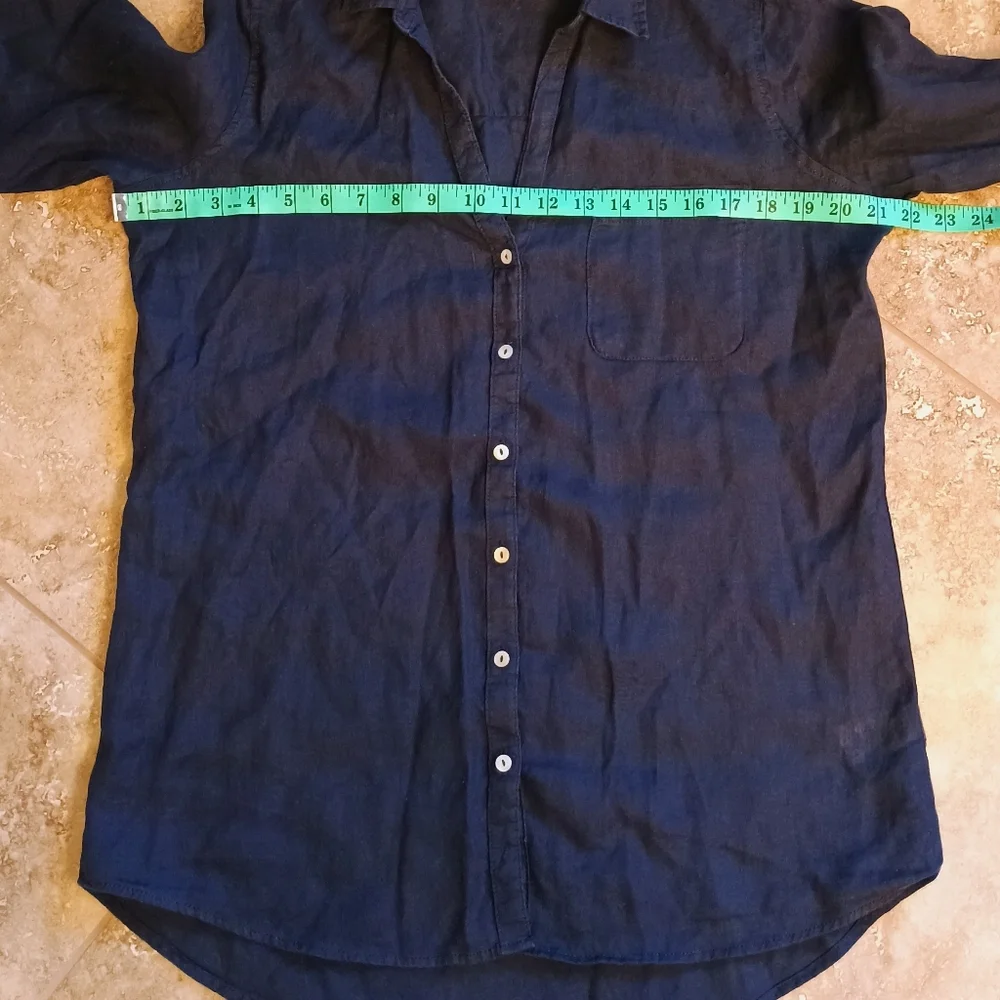 Women's Sigrid Olsen 100% Linen Navy Blue Long Sleeve Shirt Size Small - Picture 10 of 11